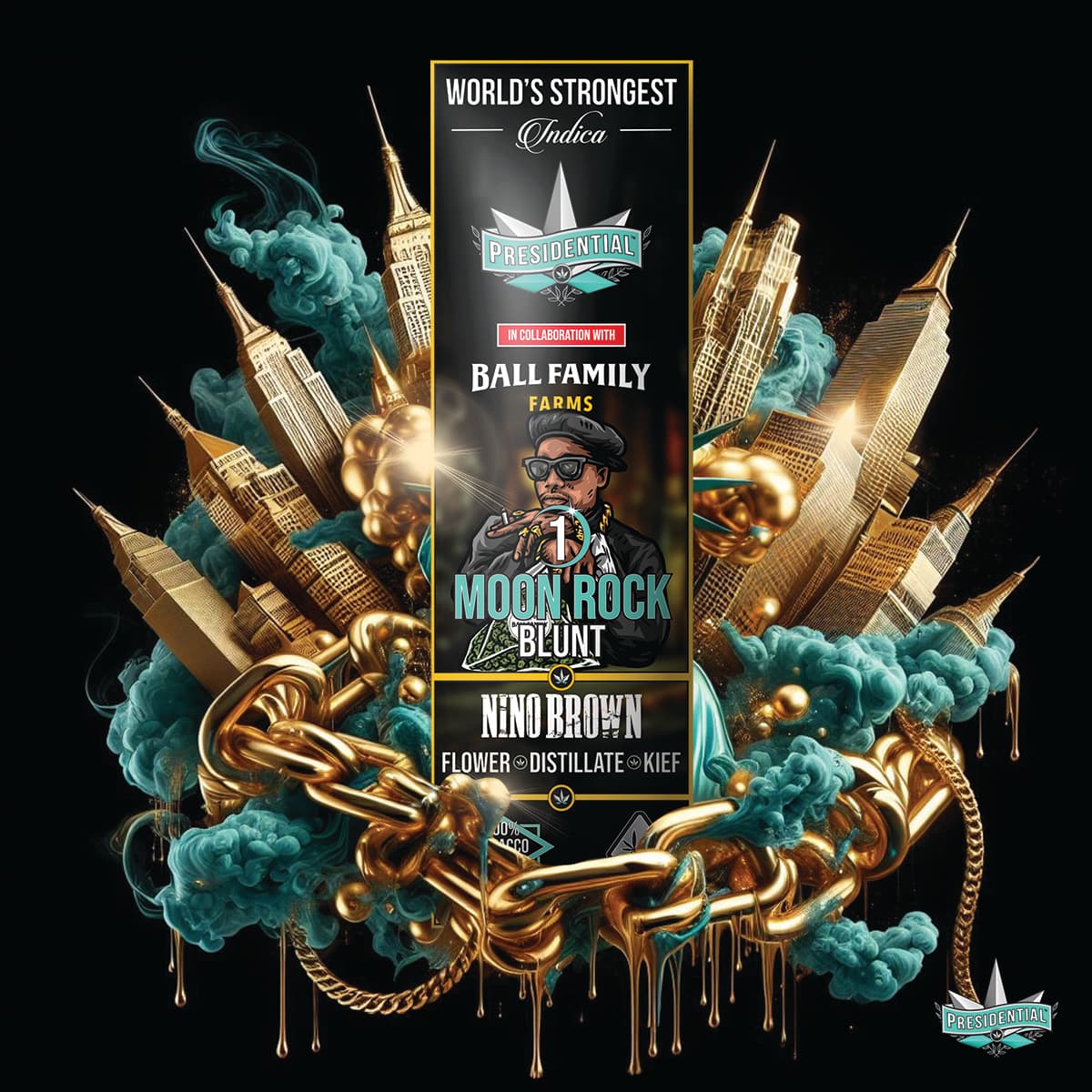 Nino Brown Presidential Moon Rock Blunt package artwork