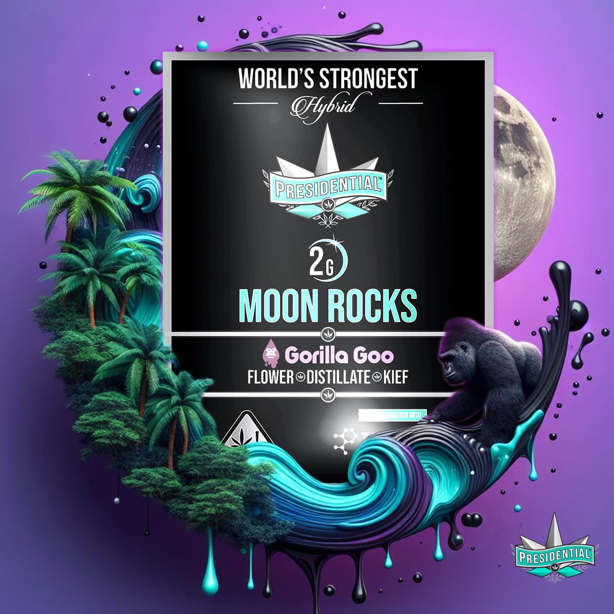 Gorilla Goo Moon Rock packaging with infused flower artwork