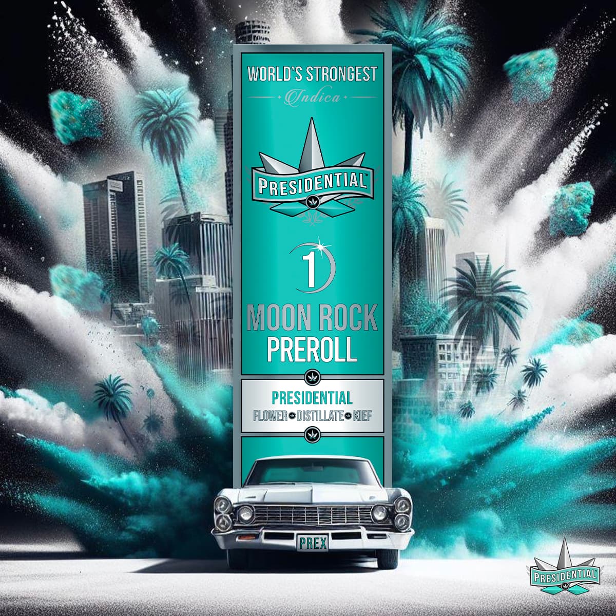 Presidential pre-roll package artwork featuring the Los Angeles skyline