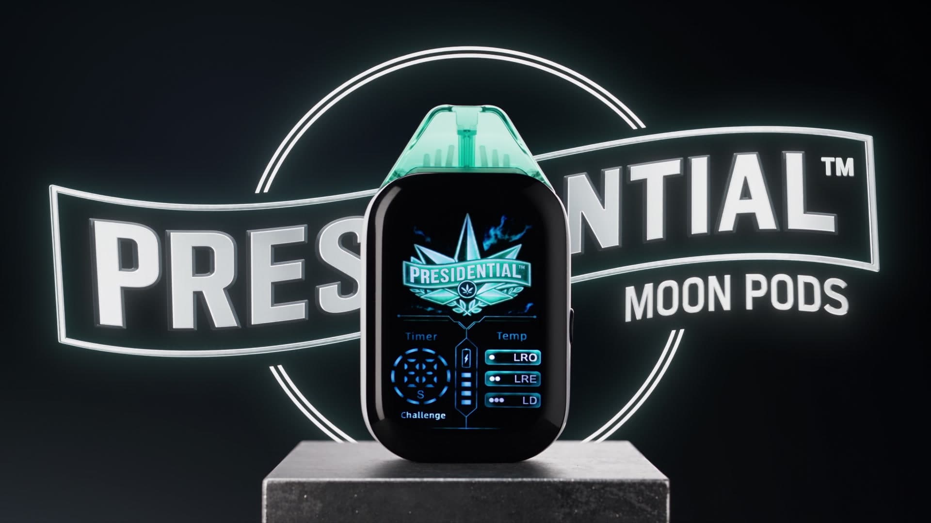 White Presidential Orbit with Moon Pod against the Presidential TM blueprint sign