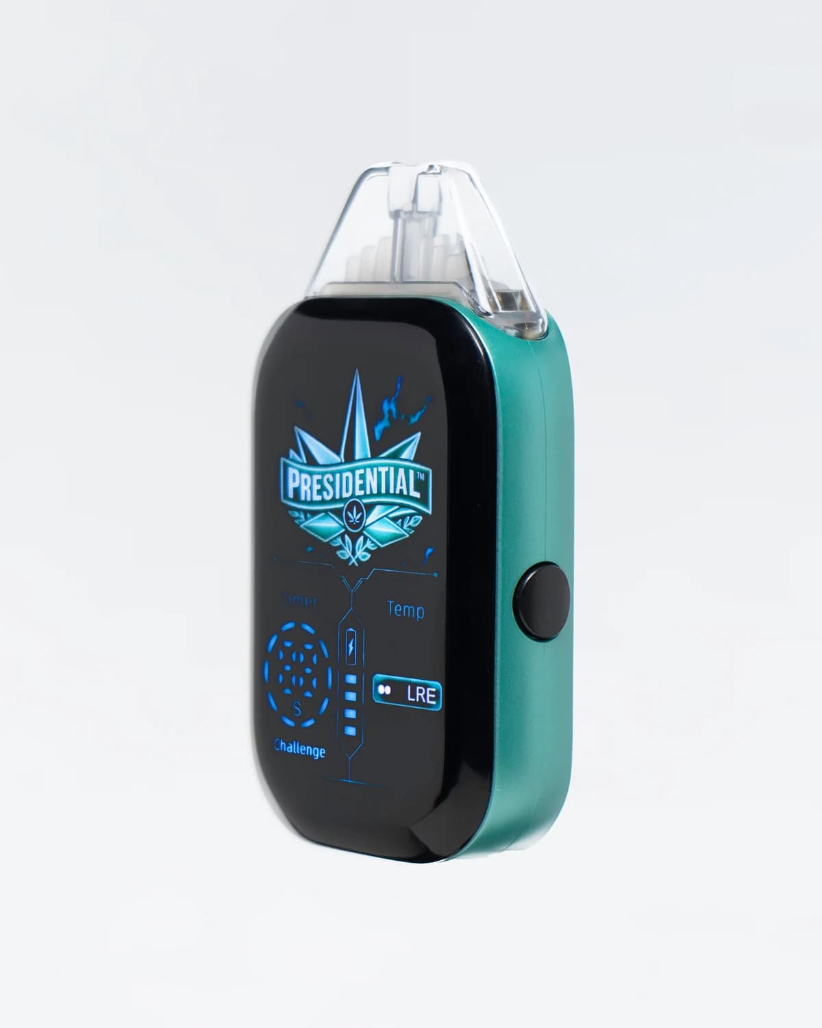 Teal Presidential Orbit with Live Resin Moon Pod, front left angle