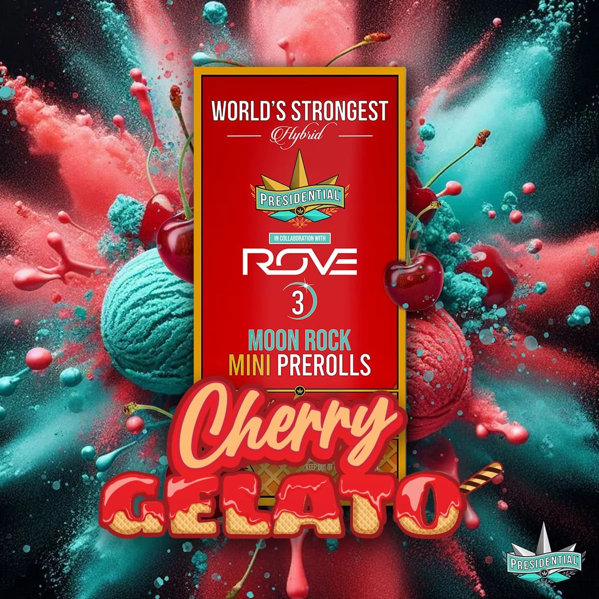 Cherry Gelato Moon Rock Mini Pre-roll artwork by Presidential