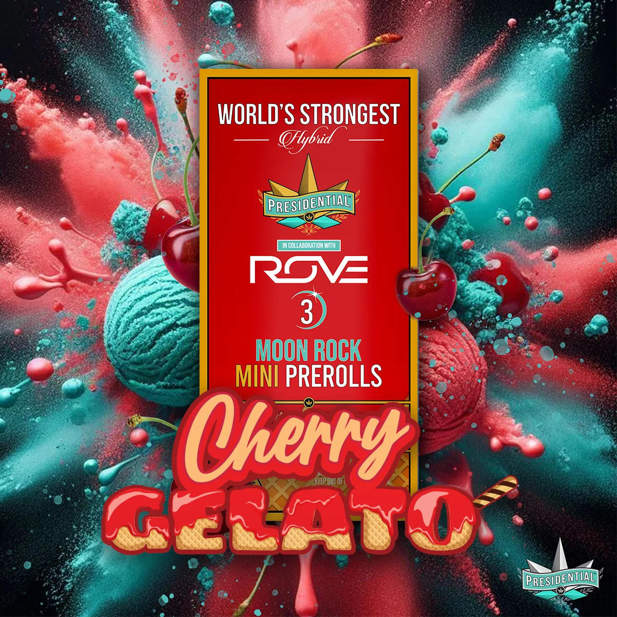 Cherry Gelato Moon Rock Mini Pre-roll artwork by Presidential